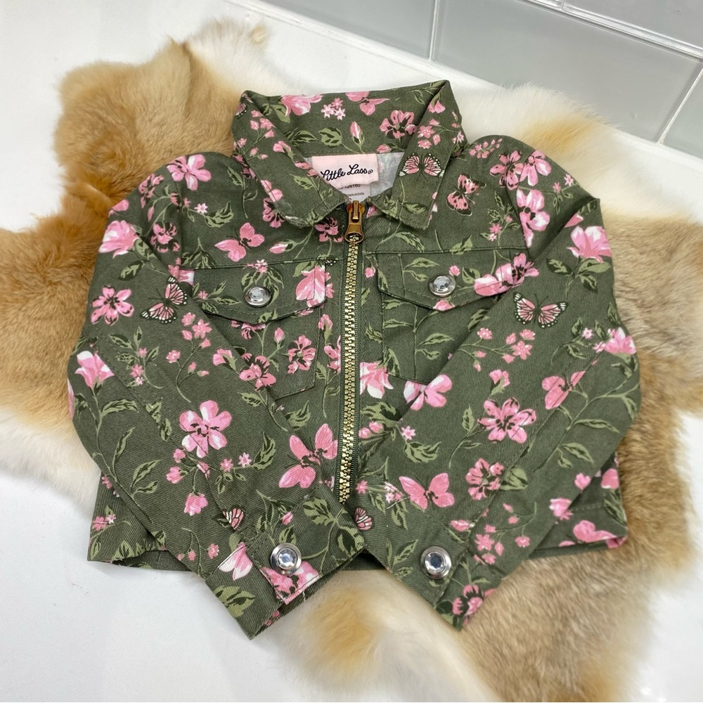 Little Lass Baby 18M Floral Jacket - Green Kid’s Jacket Baby Long Sleeves
